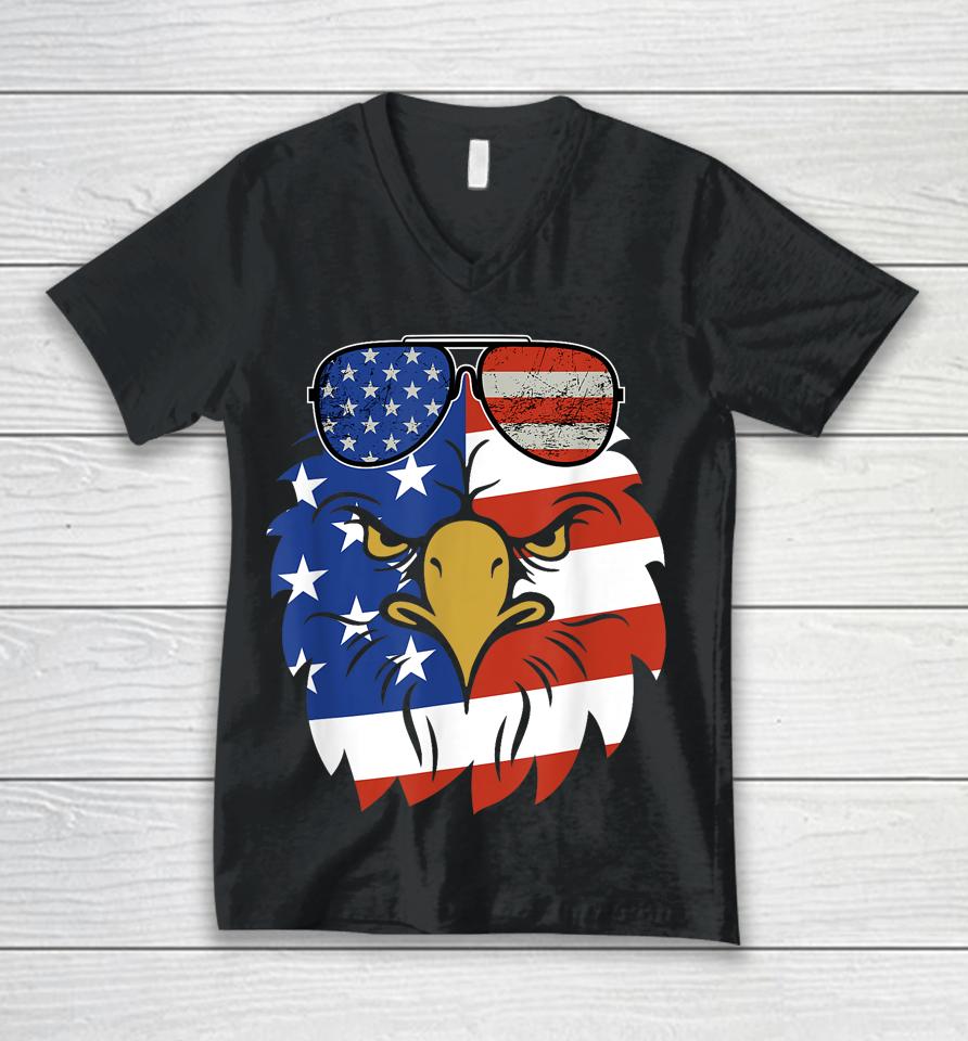 Patriotic Eagle Tee - 4Th Of July Sunglass Usa American Flag Unisex V-Neck T-Shirt