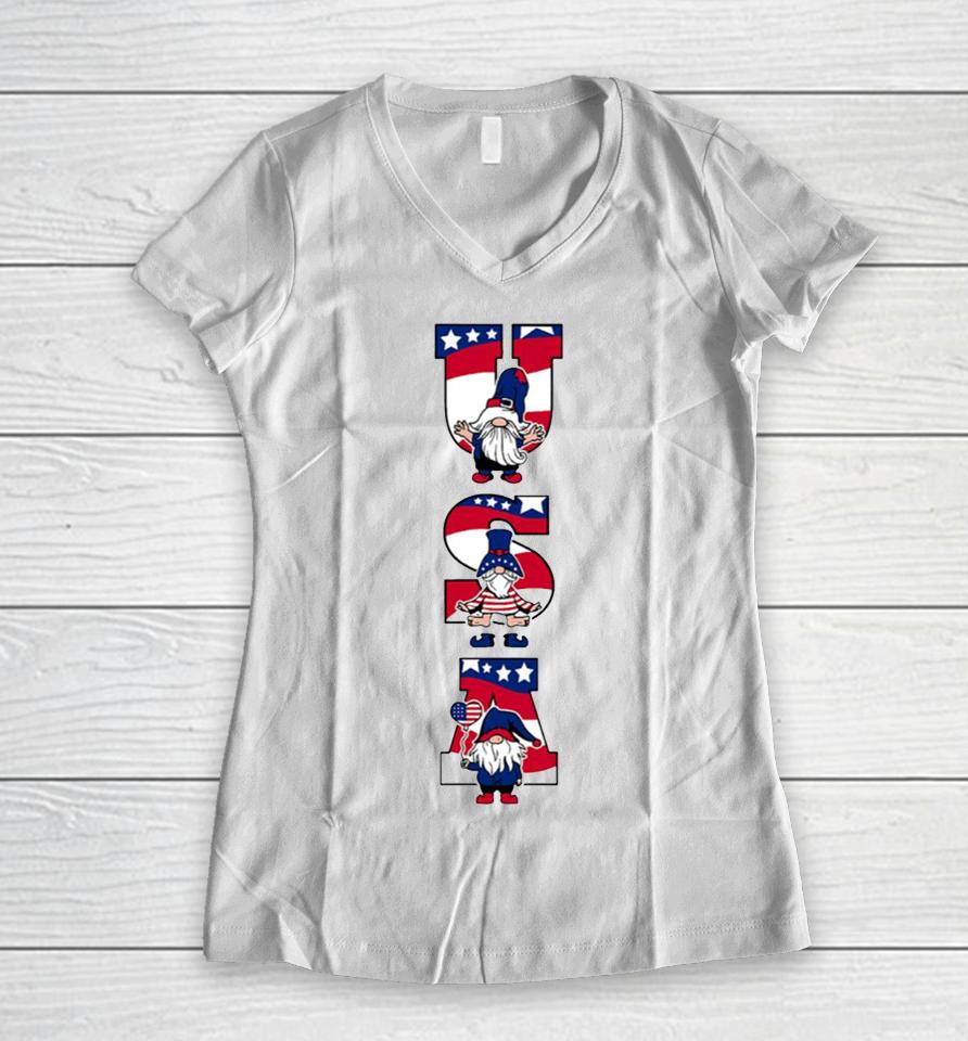 Patriotic Gnomes 4Th Of July With Women V-Neck T-Shirt