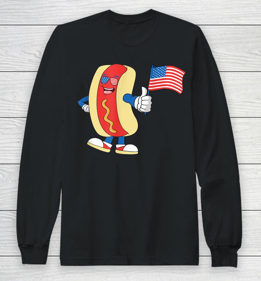 Patriotic Hot Dog American Flag Usa Funny 4Th Of July Fourth Long Sleeve T-Shirt