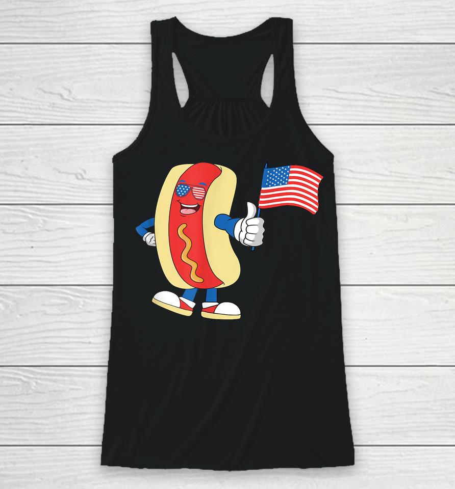 Patriotic Hot Dog American Flag Usa Funny 4Th Of July Fourth Racerback Tank