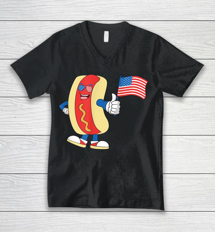 Patriotic Hot Dog American Flag Usa Funny 4Th Of July Fourth Unisex V-Neck T-Shirt