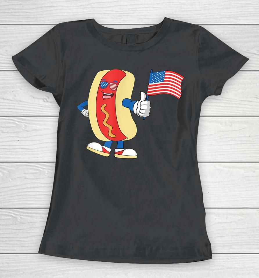 Patriotic Hot Dog American Flag Usa Funny 4Th Of July Fourth Women T-Shirt