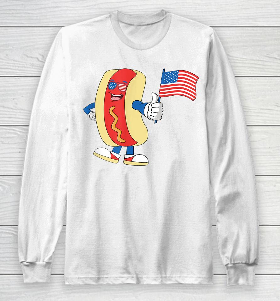 Patriotic Hot Dog American Flag Usa Funny 4Th Of July Fourth Long Sleeve T-Shirt