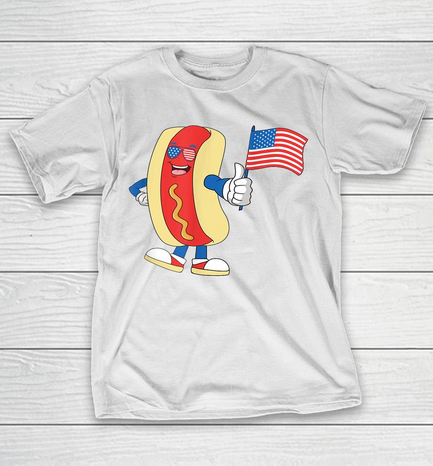 Patriotic Hot Dog American Flag Usa Funny 4Th Of July Fourth T-Shirt