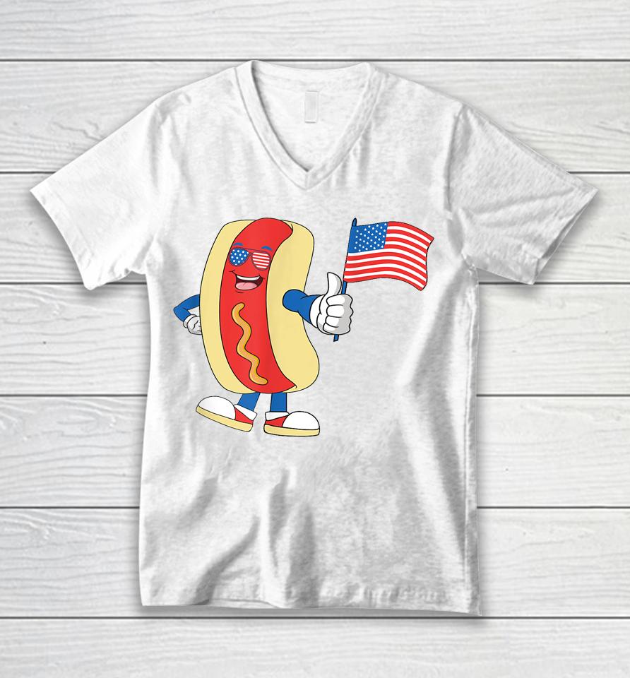 Patriotic Hot Dog American Flag Usa Funny 4Th Of July Fourth Unisex V-Neck T-Shirt