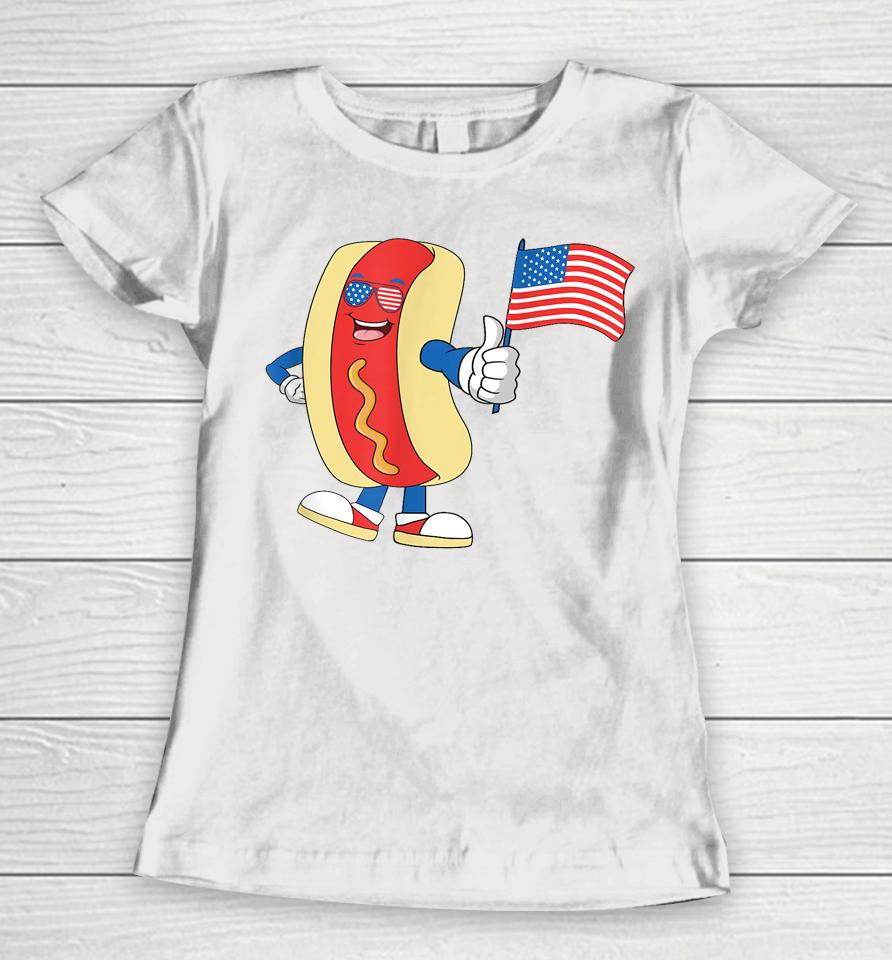 Patriotic Hot Dog American Flag Usa Funny 4Th Of July Fourth Women T-Shirt