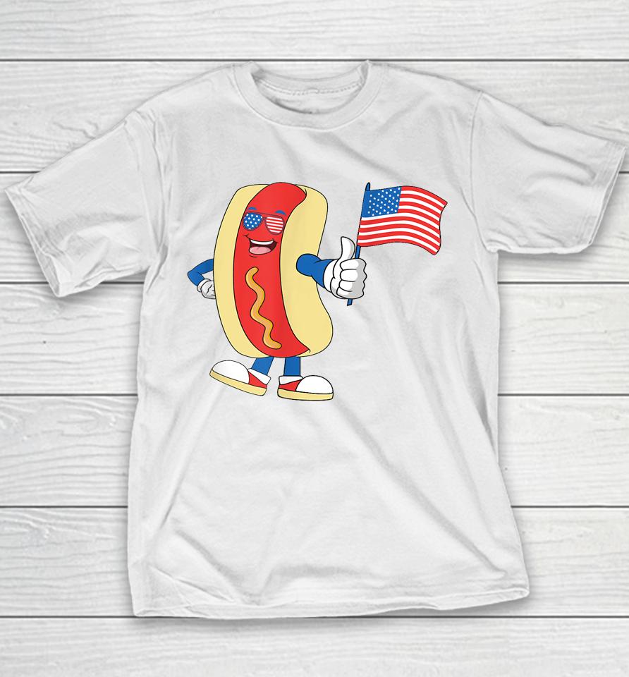 Patriotic Hot Dog American Flag Usa Funny 4Th Of July Fourth Youth T-Shirt
