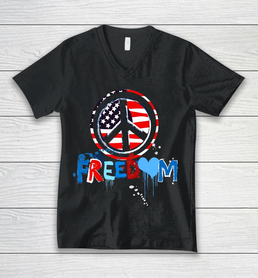 Patriotic Peace Sign Usa Flag Freedom Vote Unisex V-Neck T-Shirt