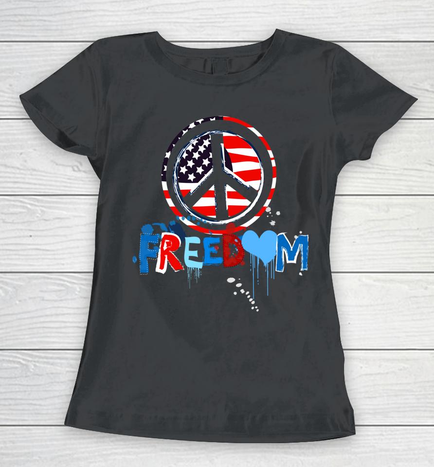 Patriotic Peace Sign Usa Flag Freedom Vote Women T-Shirt