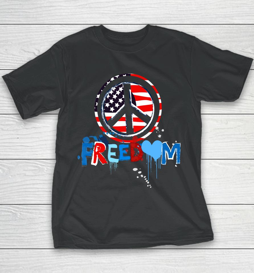 Patriotic Peace Sign Usa Flag Freedom Vote Youth T-Shirt