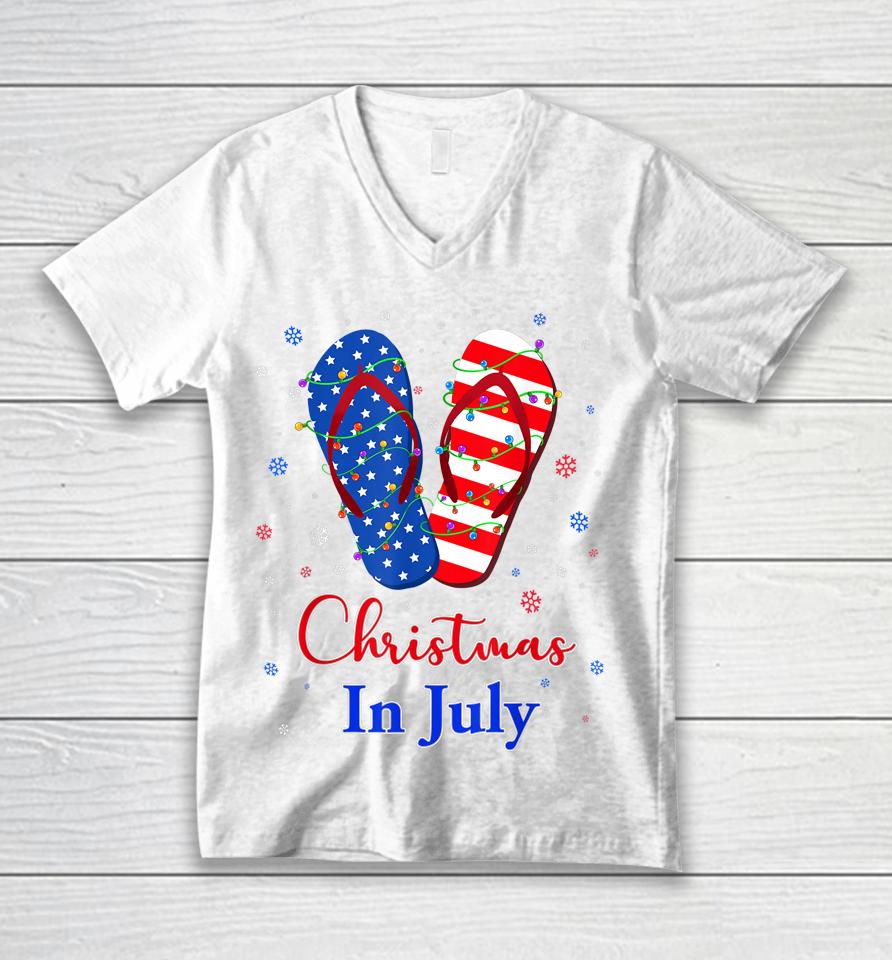 Patriotic Red White Blue Flip Flops Christmas In July Unisex V-Neck T-Shirt