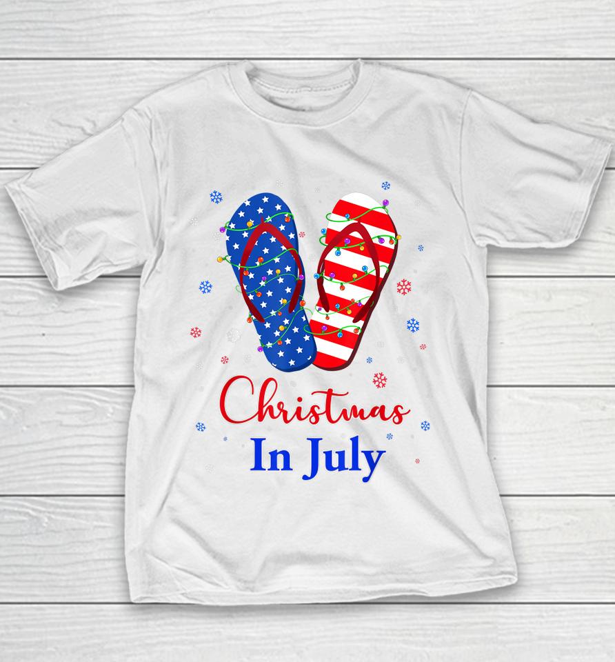 Patriotic Red White Blue Flip Flops Christmas In July Youth T-Shirt
