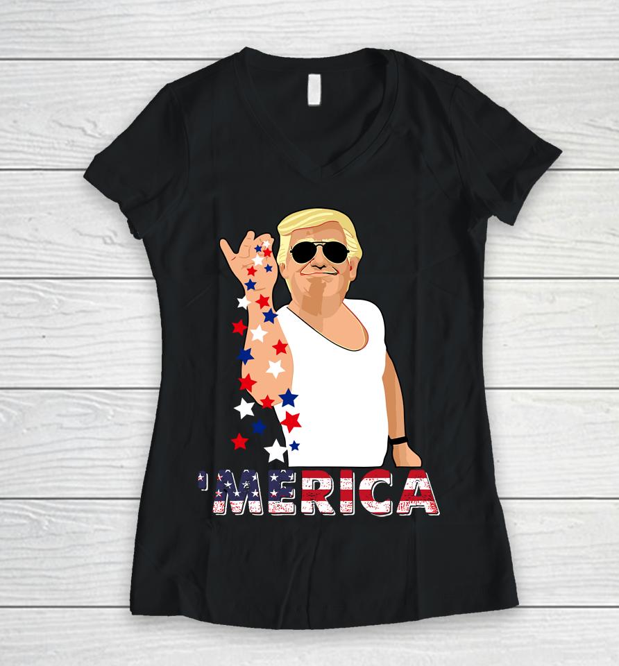 Patriotic Trump Bae 4Th Of July America Freedom Day Women V-Neck T-Shirt