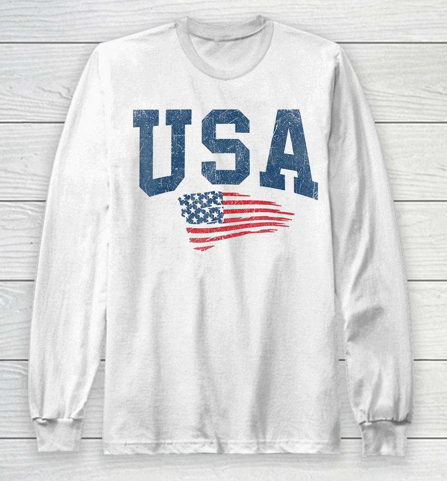 Patriotic Usa Shirt Women Men Kids Distressed American Flag Long Sleeve T-Shirt