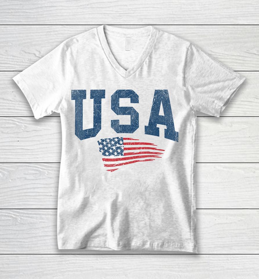 Patriotic Usa Shirt Women Men Kids Distressed American Flag Unisex V-Neck T-Shirt