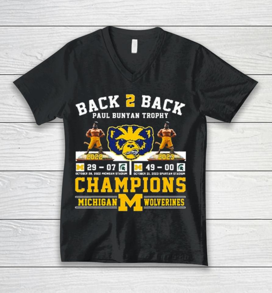 Paul Bunyan Trophy Back 2 Back 2022 2023 Champions Michigan Wolverines Unisex V-Neck T-Shirt