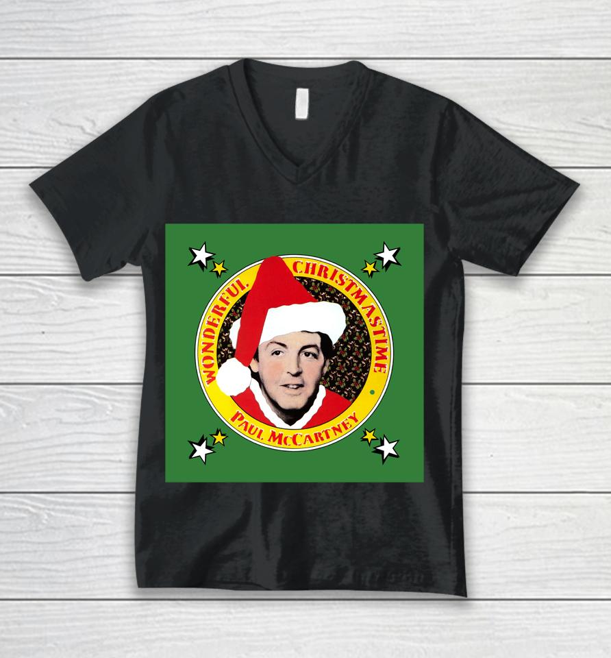 Paul Mccartney Wonderful Christmastime Album Cover Unisex V-Neck T-Shirt
