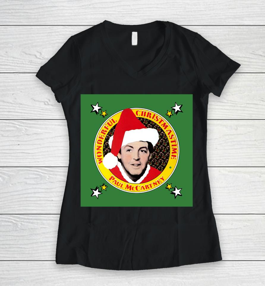 Paul Mccartney Wonderful Christmastime Album Cover Women V-Neck T-Shirt