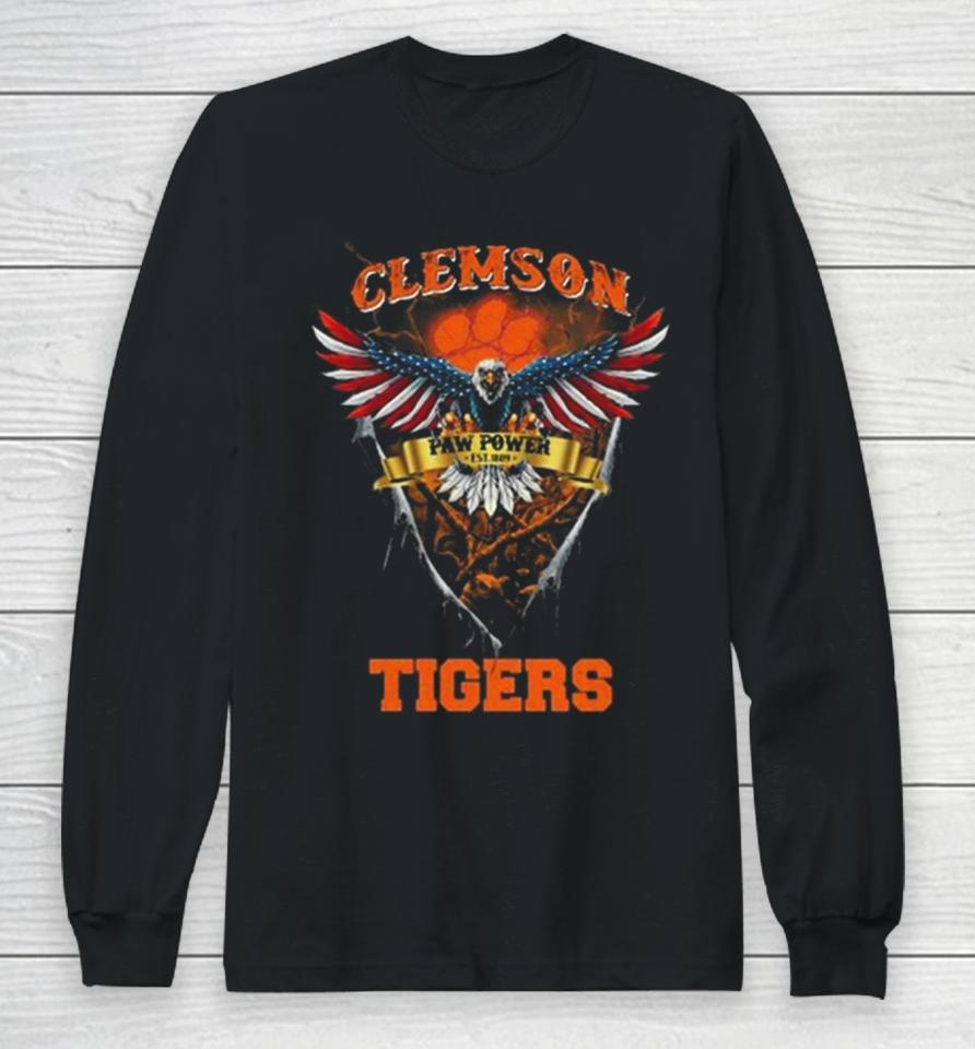 Paw Power Clemson Tigers Football Us Eagle Long Sleeve T-Shirt
