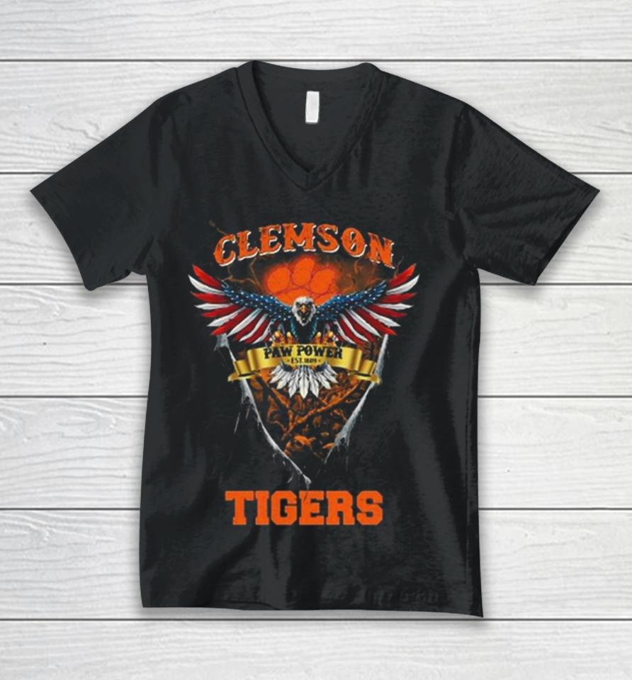 Paw Power Clemson Tigers Football Us Eagle Unisex V-Neck T-Shirt