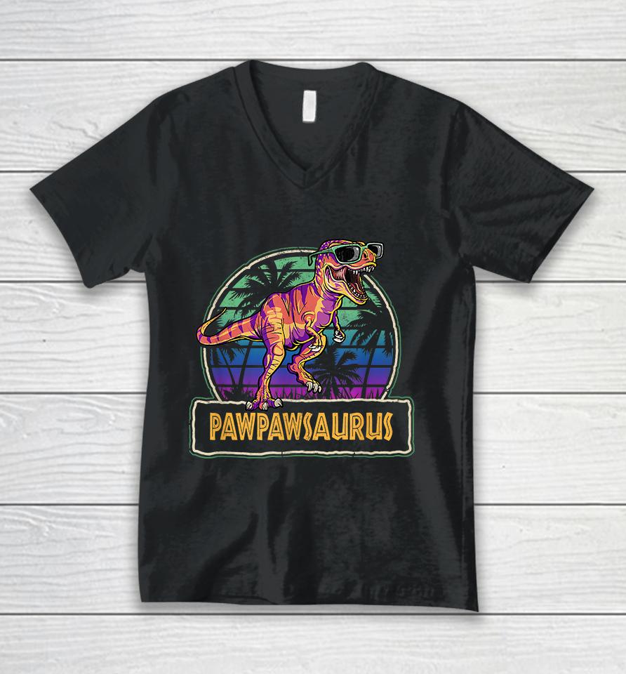 Pawpawsaurus T Rex Dinosaur Pawpaw Saurus Family Matching Unisex V-Neck T-Shirt
