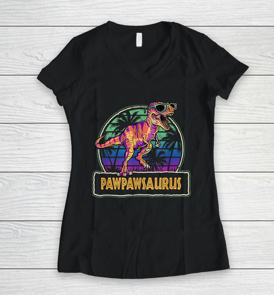 Pawpawsaurus T Rex Dinosaur Pawpaw Saurus Family Matching Women V-Neck T-Shirt