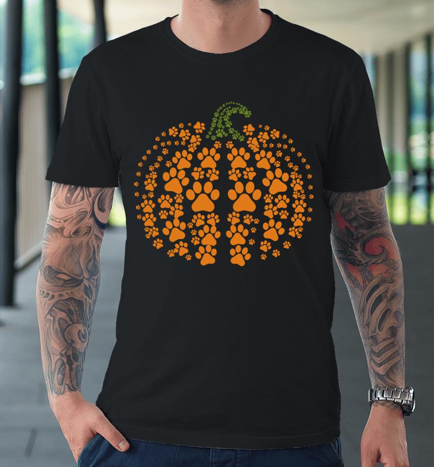 Paws Dog And Cat Pumpkin Funny And Cute Pet Lovers Premium T-Shirt