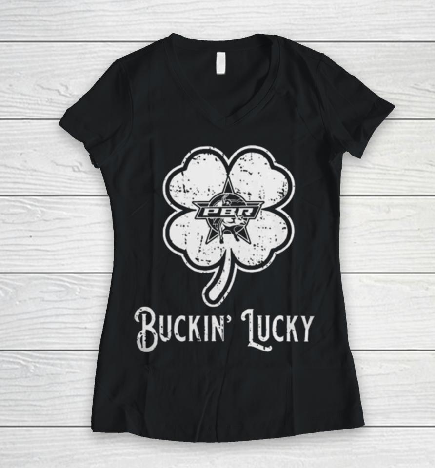 Pbr St. Patrick’s Day Buckin’ Lucky Women V-Neck T-Shirt