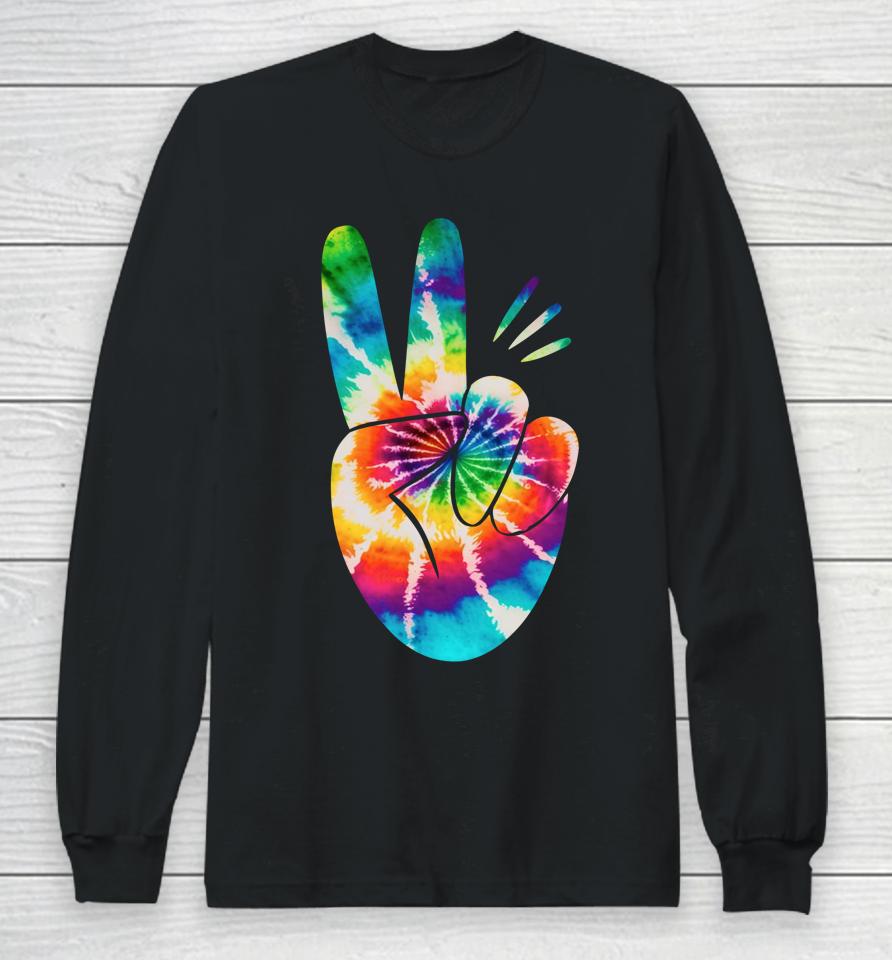 Peace Hand Tie Dye Design For Boys And Girls Long Sleeve T-Shirt
