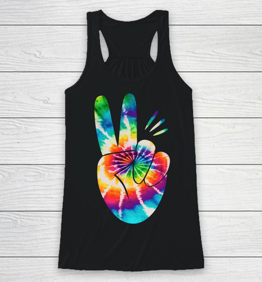 Peace Hand Tie Dye Design For Boys And Girls Racerback Tank