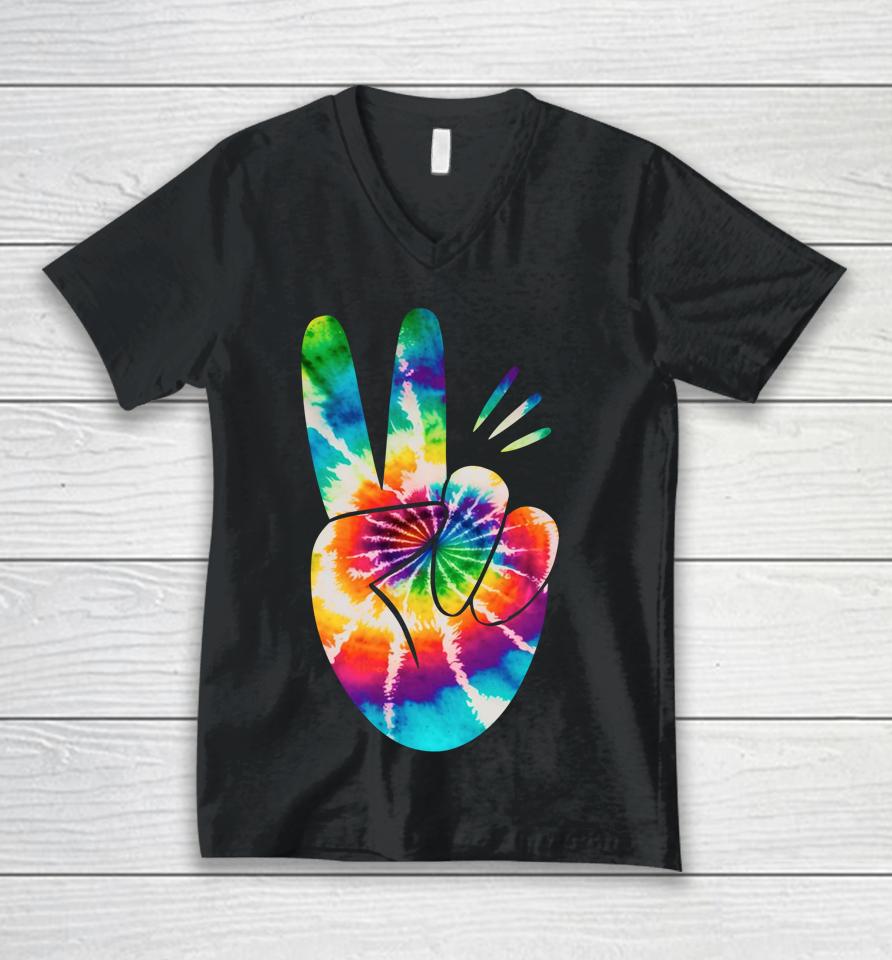 Peace Hand Tie Dye Design For Boys And Girls Unisex V-Neck T-Shirt