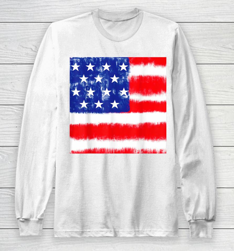 Peace Love America Sunflower Patriotic 4Th Of July Tie Dye Long Sleeve T-Shirt