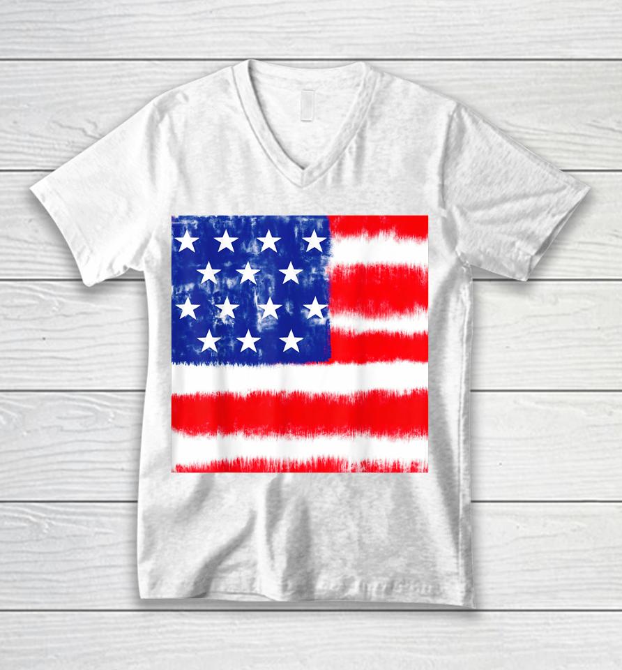 Peace Love America Sunflower Patriotic 4Th Of July Tie Dye Unisex V-Neck T-Shirt