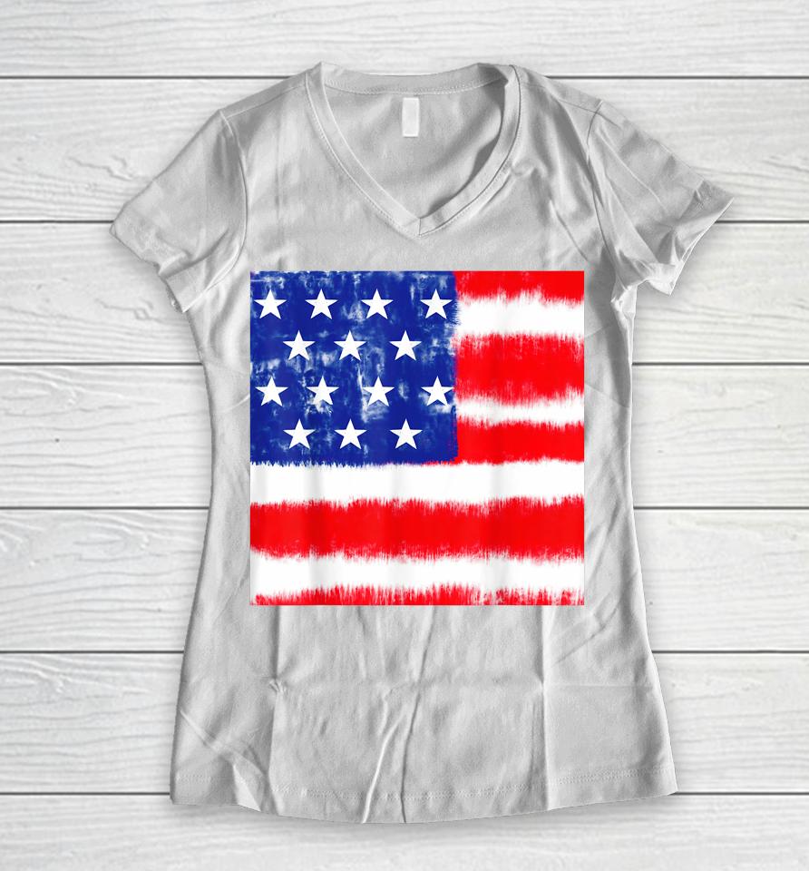 Peace Love America Sunflower Patriotic 4Th Of July Tie Dye Women V-Neck T-Shirt