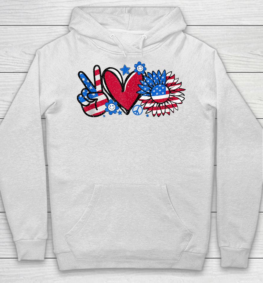 Peace Love America Us Flag Fourth Women 4Th Of July Hoodie