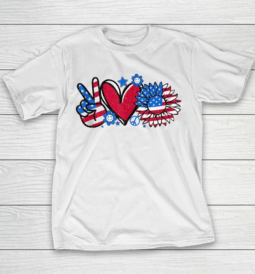 Peace Love America Us Flag Fourth Women 4Th Of July Youth T-Shirt