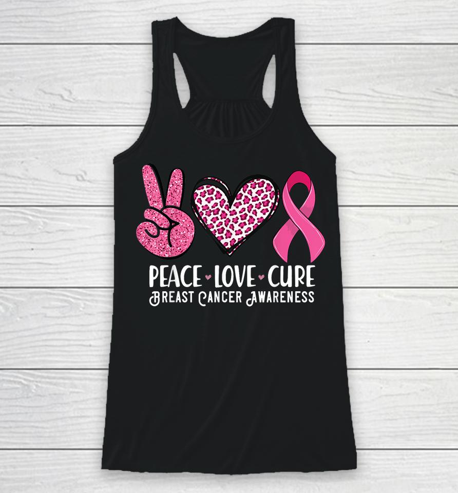 Peace Love Cure Breast Cancer Awareness Warrior Pink Ribbon Racerback Tank