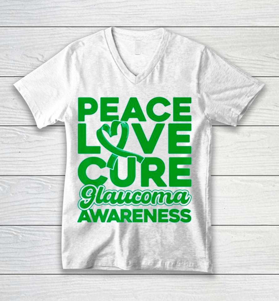 Peace Love Cure Glaucoma Awareness Unisex V-Neck T-Shirt