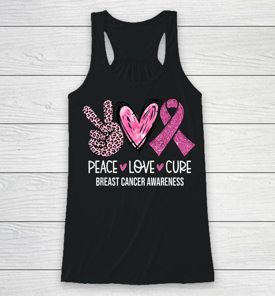 Peace Love Cure Pink Ribbon Breast Cancer Awareness Racerback Tank
