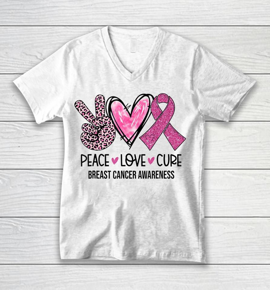 Peace Love Cure Pink Ribbon Breast Cancer Awareness Unisex V-Neck T-Shirt