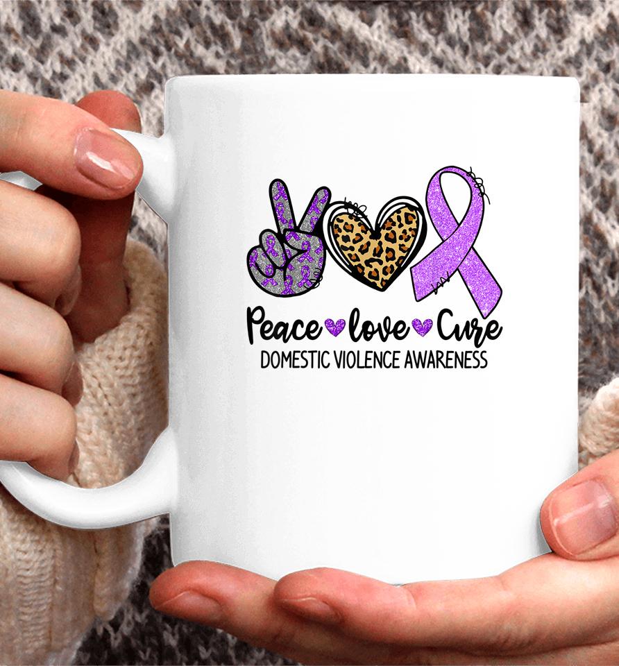 Peace Love Cure Purple Ribbon Domestic Violence Awareness Coffee Mug