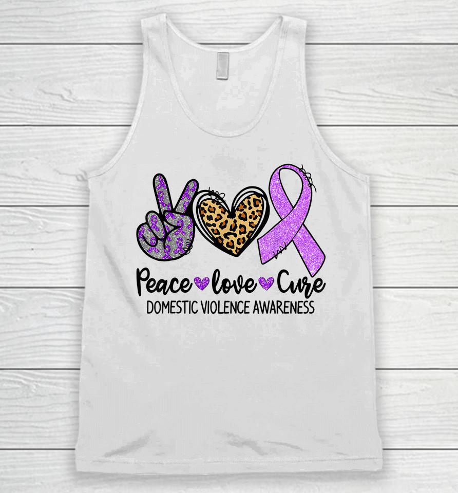 Peace Love Cure Purple Ribbon Domestic Violence Awareness Unisex Tank Top