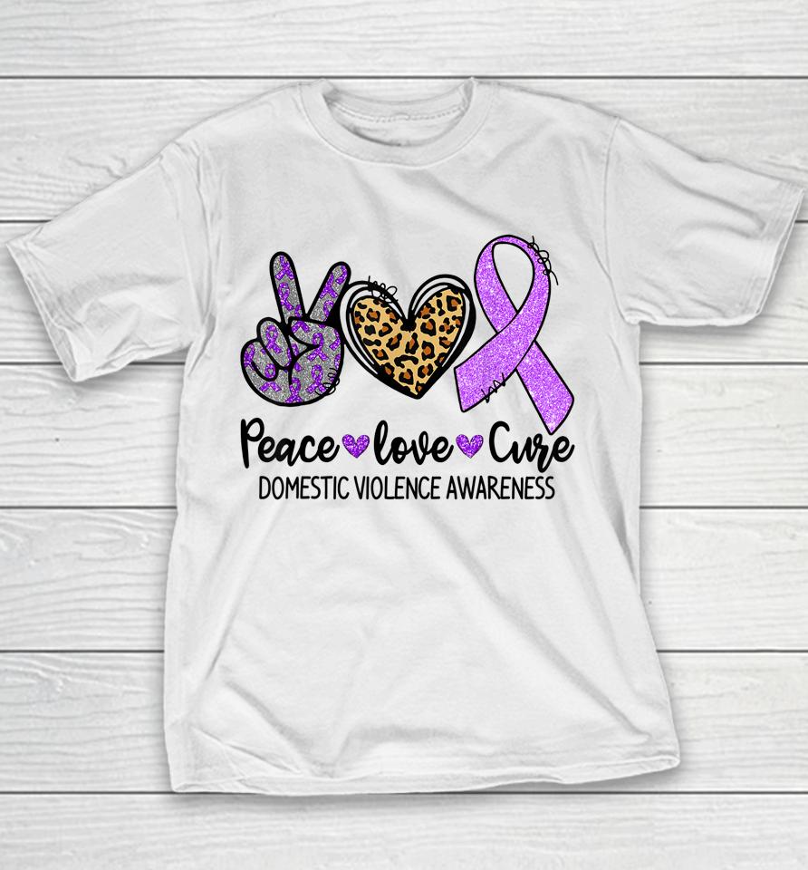 Peace Love Cure Purple Ribbon Domestic Violence Awareness Youth T-Shirt
