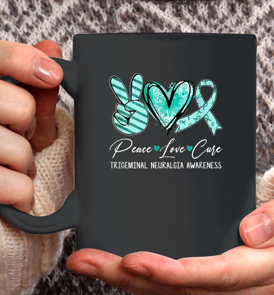 Peace Love Cure Teal Ribbon Trigeminal Neuralgia Awareness Coffee Mug