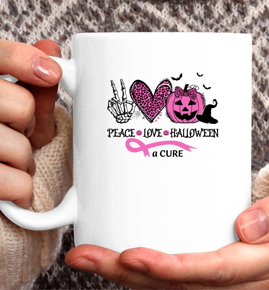 Peace Love Halloween And A Cure Breast Cancer Halloween Coffee Mug