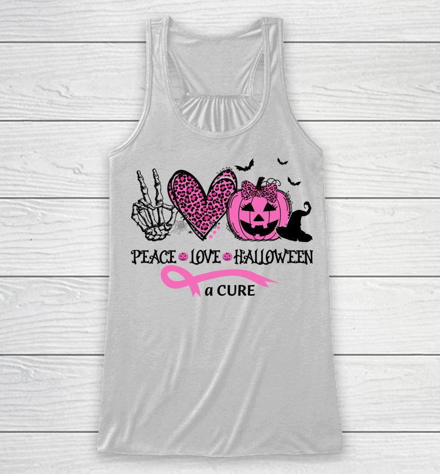 Peace Love Halloween And A Cure Breast Cancer Halloween Racerback Tank