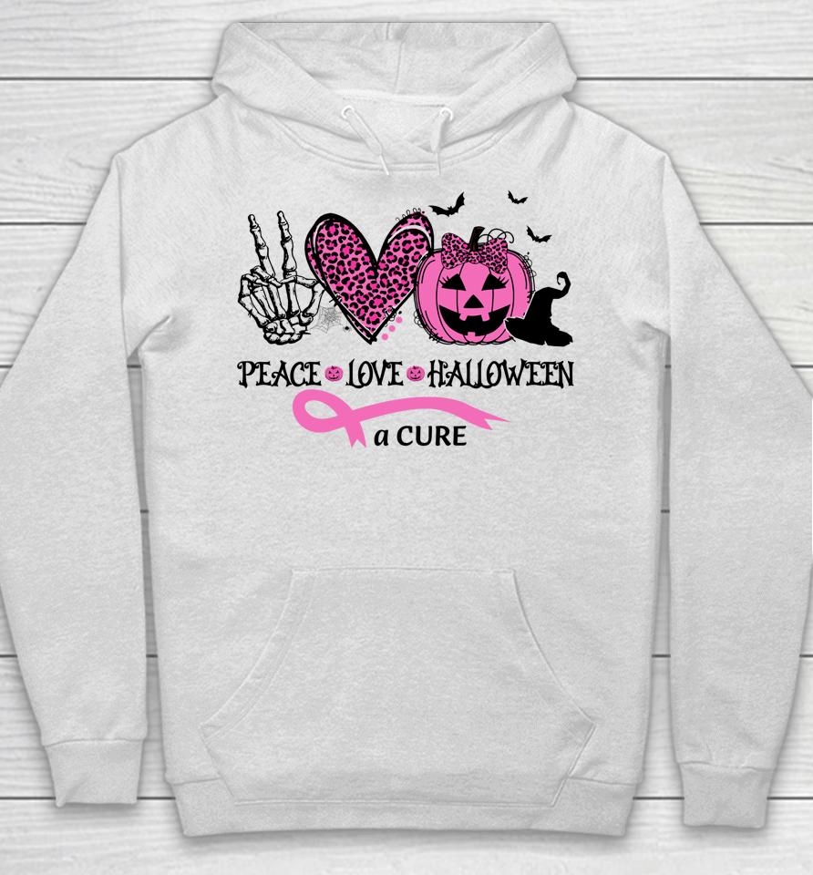 Peace Love Halloween And A Cure Breast Cancer Halloween Hoodie
