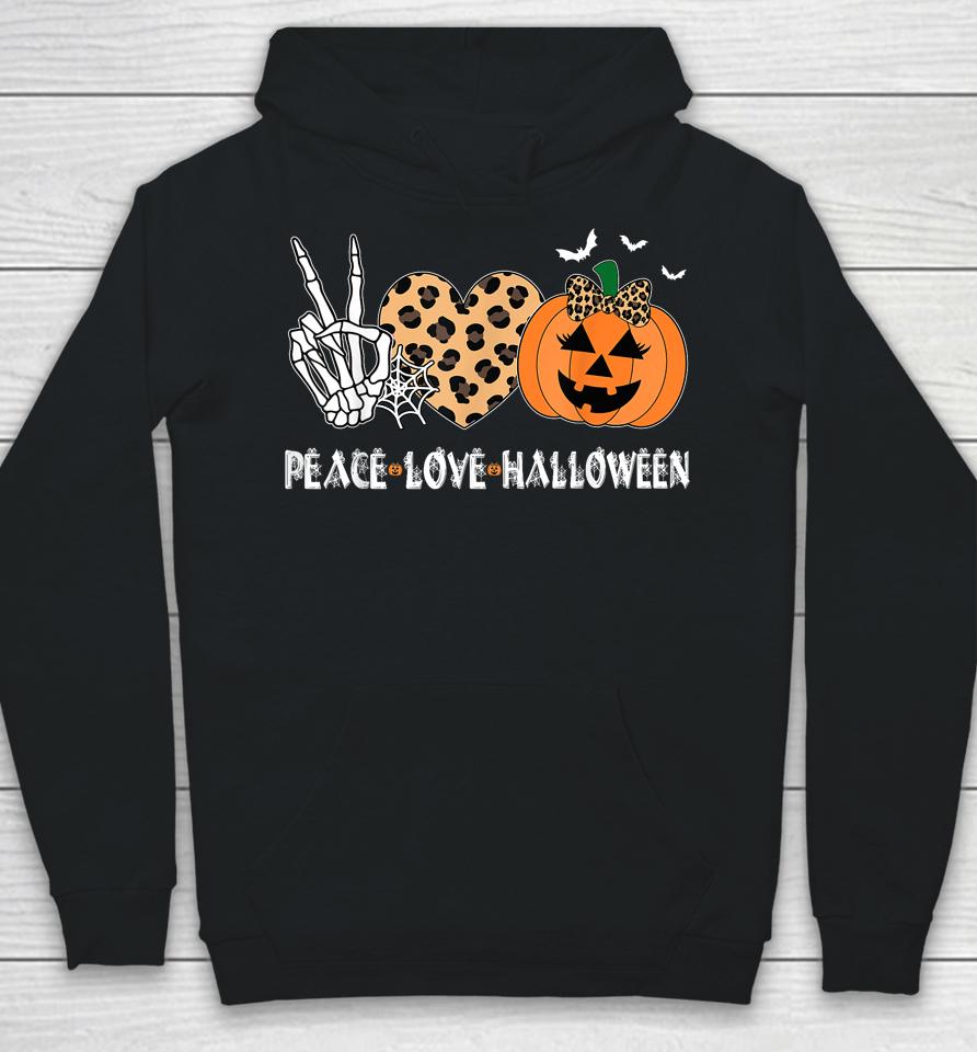 Peace Love Halloween Scary Pumpkin Leopard Skeleton Hoodie