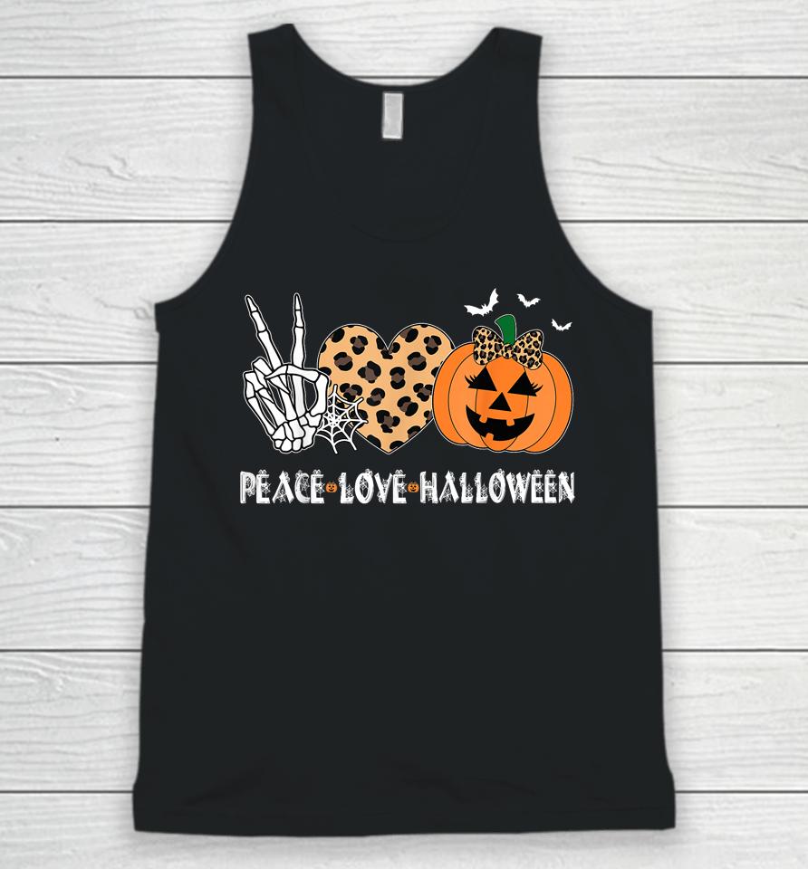 Peace Love Halloween Scary Pumpkin Leopard Skeleton Unisex Tank Top