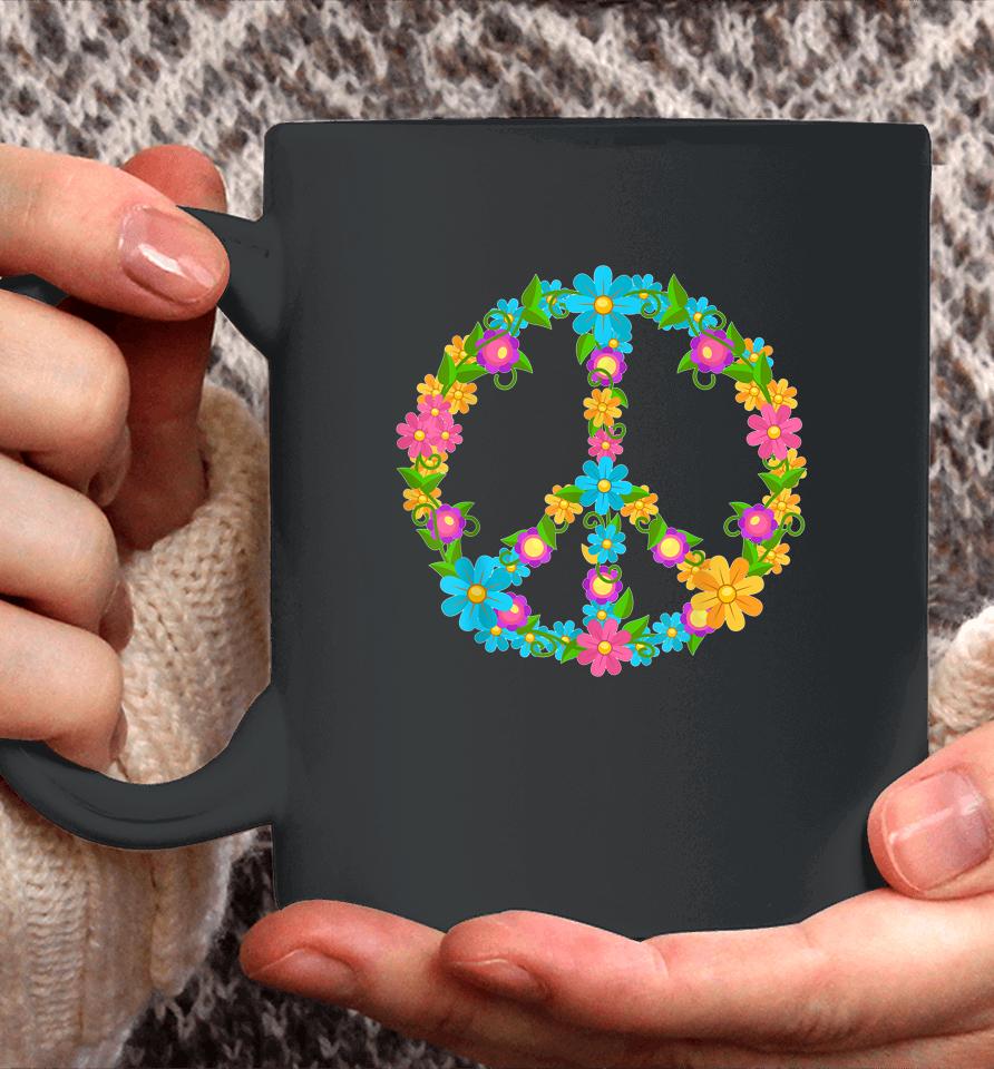 Peace Love Hippie Shirt 60'S 70'S Hippie Colorful Flowers Coffee Mug